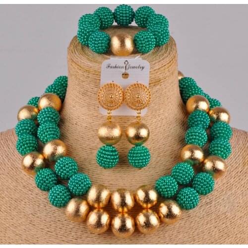 Teal green african necklace beads jewelry set simulated pearl nigerian wedding costume jewelry sets for women FZZ39