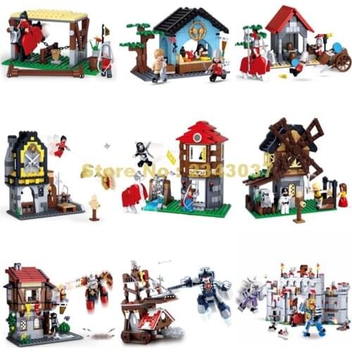 Assassin Legend Medieval Castle Town Knight Tavern Stables Store Horse Library Martial Arts Building Block Toy