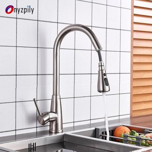 Brushed Nickle Faucet Pull Out Kitchen Sink Hot Cold Water Tap Single Lever Stream Sprayer Bathroom Kitchen Faucet