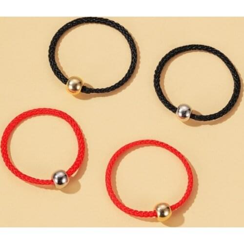 Meetvii Handmade Red&Black String Weave Rope Rings Lucky Gold Silver Color Beads Rings For Women Men Couple Jewelry Gifts