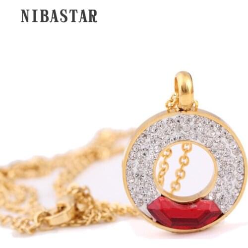 Fashion Luxury Jewelry Neckalce Gold-Color Stainless Steel Crystal Pendant & Necklace 3Color Crystal Pendant Necklace