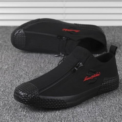 High-top Mens Canvas Shoes Spring and Autumn New Ashion Mens Casual Shoes Cloth Male Youth Zipper Lazy Flat Mens Sneakers