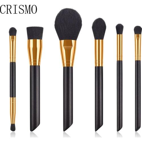 CRISMO 6PCS Fashion Portable Multifunctional Soft Hair Makeup Brush Set Black Wood Handle Make Up Brushes Cosmetic Tool