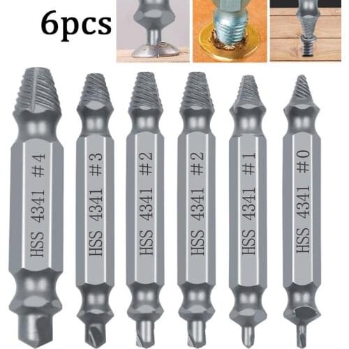6pcs Material Damaged Screw Extractor Drill Bits Guide Set Broken Speed Out Easy Out Bolt Stud Stripped Screw Remover Tool