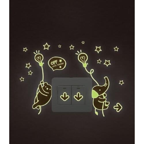 Little Bear Elephant Light Bulb Switch Stickers Luminous Stickers Fluorescent Stickers Childrens Room Wall Stickers