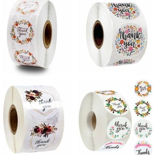 50pcs/lot Paper Flowers Thank You Stickers for Wedding Favors and Party Seal Labels Business Packing Label Stationery Sticker