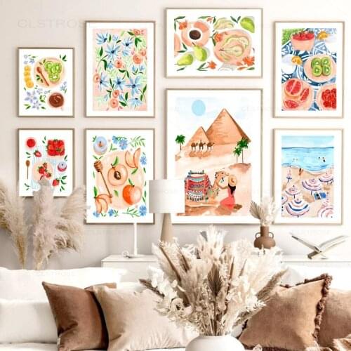 Nordic Poster Beach Surfing Desert Camel Wall Art Colorful Illustration Print Fruit Dish Flower Canvas Painting Home Decor