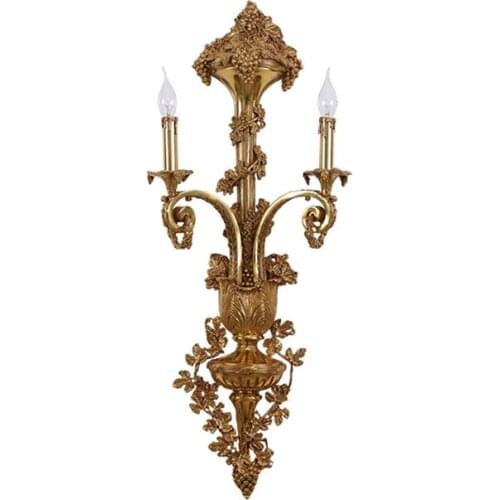 French Style Copper Wall Lamp Living Room Villa Luxury Hotel Club Double Head Brass Lights