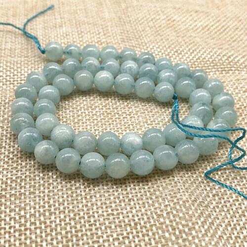 Nature Aquamarines Round Bead Not Glass Not Dyed Stone 100% Really Blue Ocean Color Crystal Good Quality 39-40 CM
