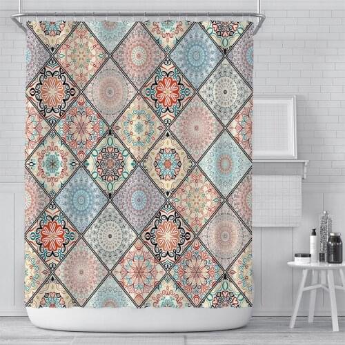 Nordic Polyester Waterproof Bath Curtain Square Diamond Mosaic Shower Cloth 180*180cm Digital Printed Shower Curtain 90/150GMS