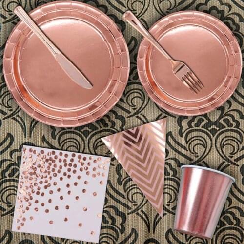 New Rose Gold Party Disposable Tableware Rose Gold Birthday Party Deco rRose Gold Wedding Rustic Party Bridal Shower Rose Gold