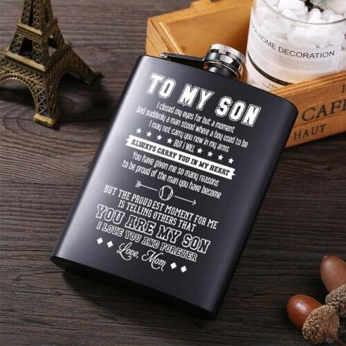 Mom To My Son Gift Mini bottle with stainless steel black personalized engraving content