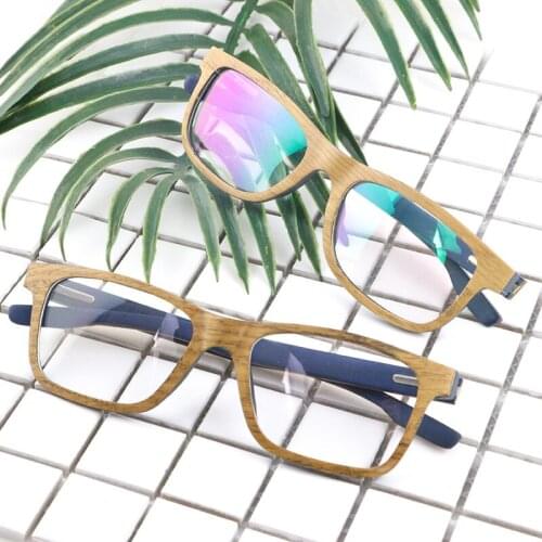 Dropshipping Rectangle Transparent Clear Lens Protector Non Prescription Oak Wood Laminated Fake Eye Glasses Frame for Men