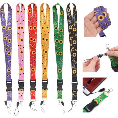 Ransitute R1268 Sunflower Hidden Disability Painting Art KeyChain Buckle Lanyard For Phone Keys ID Card Creative Lanyards