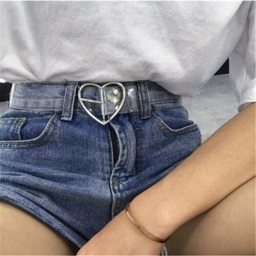 Heart Belts For Women Resin Cute Transparent Belt Jeans Dress Waist Strap Pin Buckle Harajuku Ladies Round PVC Clear Belt