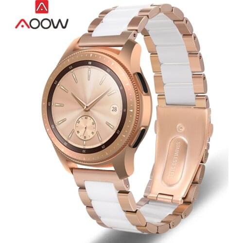 22mm Stainless Steel Ceramic Watchband for Samsung Galaxy Watch 46mm Gear S3 Amazfit Huawei GT Luxury Rose Gold Metal Band Strap