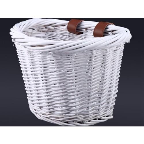 Retro Bicycle Front Basket Wicker Bicycle Storage Basket Handmade Natural Rattan Bicycle Storage Basket White