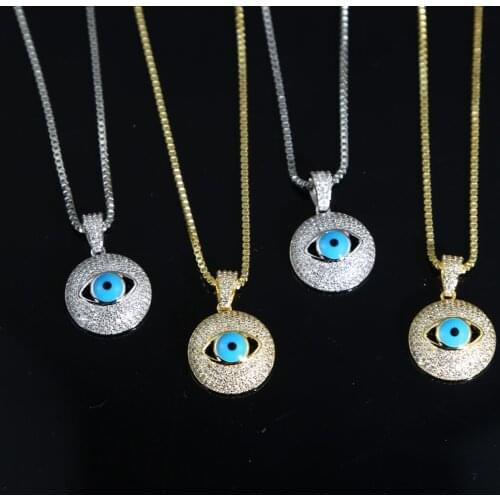 Luxury lucky Turkish Evil Eye Pendant Necklace Micro Pave Full Cubic Zirconia Rope Chain Blue Greek eye Amulet Jewelry For Women
