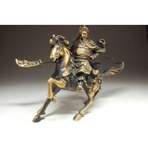 Collectables! Chinese Ethnic Tribal Dynasty Old Bronze Statue Guan Gong Horse