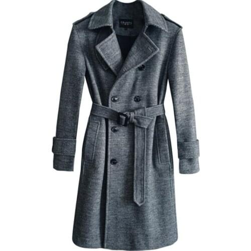 Retro woolen coats mens classic herringbone куртка мужская grey мужская одежда 2021 autumn winter new slim mid-length clothes