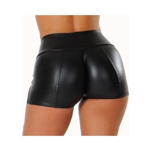 Women High Waist Faux Leather Shorts Sexy Slim Solid Black Summer Short Pants Casual Fashion Elastic Push up PU Shorts Plus Size