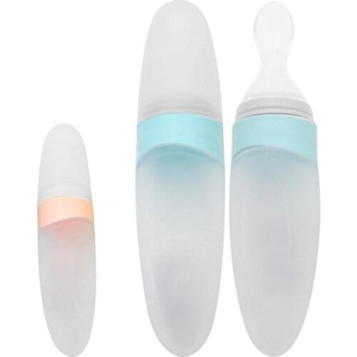90ml Newborn Safe Silicone Extrusion Type Baby Infant Feeding Rice Paste Feeding Spoon Plus Dropper Type Baby Feeding Utensils