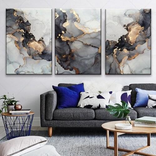 Nordic Grey Golden Fluid Art Marble Texture Abstract Wall Art Canvas Poster And Print For Modern Home Living Room Decoration