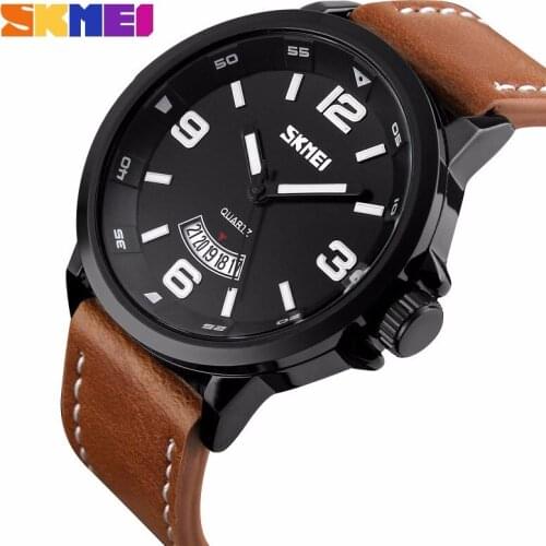 SKMEI Men Quartz-Watch Top Brand Luxury Fashion Casual Watch Date Male Genuine Leather Sport Wristwatches relogio masculino