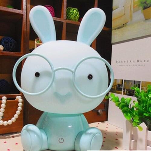 Cute Rabbit With Glasses LED Night Lamp USB Rechargeable Warm white Light Touch Sensor Eye Protection for Children
