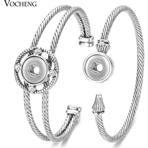 Vocheng 2 Styles Retro Copper Ginger Snap Bangle for Women with Luxury Rhinestone 12mm Petite Button Bracelets Jewelry NN-735