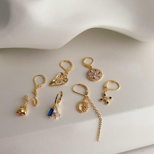 WTLTC Dainty Multi Design Rose Flower Love Hoop Earrings Drop Cross Link Helix Cartilage Earrings French Vintage Ear Jewelry