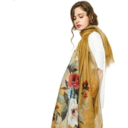 2019 Autumn Winter Women Scarf Chiffon Flower Embroidery Shawl Scarf Hijab Wrap Headband Ladies Muslim Hijabs Scarf Present Gift