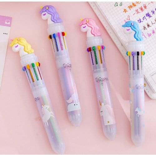 1pcs Unicorn 10 Color Ballpoint Pen New Stationery Kawaii Pen Novelty Cartoon Gel Pens Student Cute Pens Kawaii School Supplies