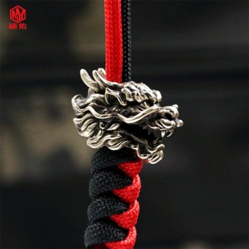 1PC Dragon Head Retro Brass Copper EDC Paracord Beads Lanyard Pendants Knife Beads Umbrella Rope Cord Necklace Bracelet Beads