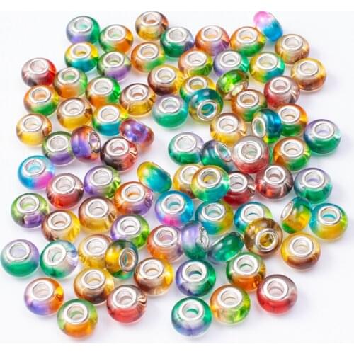 20Pcs/Lot Mix Color Silver Plated Buckle DIY Resin Plastic Bead Charm Fits for Pandora European Jewelry Bracelet js2257