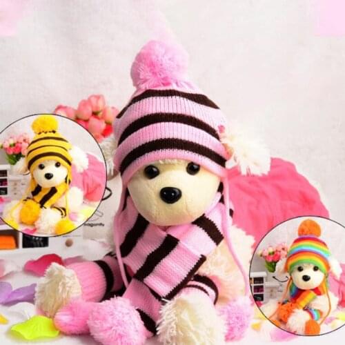 3pcs/set Pet Dog Cap Franse Bulldog Hat For Dogs Winter Supplies Yorkshire Terrier Corgi Stripe Knitted Scarf Cat Outfit Costume