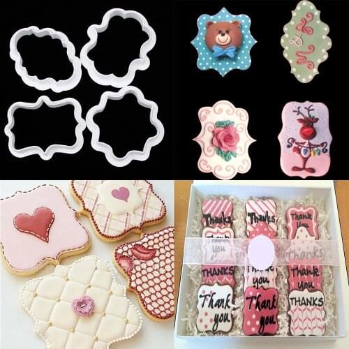 4Pcs/Set Vintage Plaque Frame Cookie Cutter Set Plastic Biscuit Mould Fondant Cake Decorating Tools Pastry sugarcraft gadget