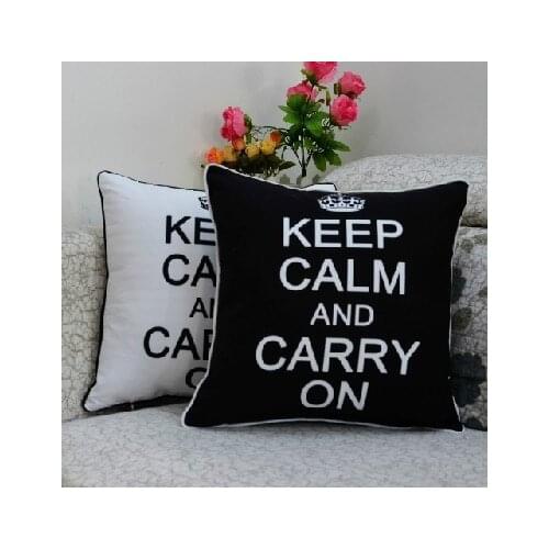 45*45 cm Vintage Fashion Back White Keep Calm and Carry On Printed Microfiber Throw Cushion Pillow Cover for Sofa Home Decor