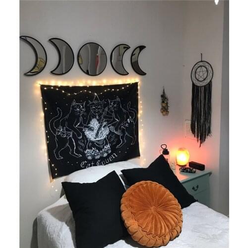 5 Pc Moon Phase Wall Decor Mirror Set Acrylic Bedroom BLACK MAGIC WITCH Moon Boho Home Decor Moon Wall Sticker Moon Phase