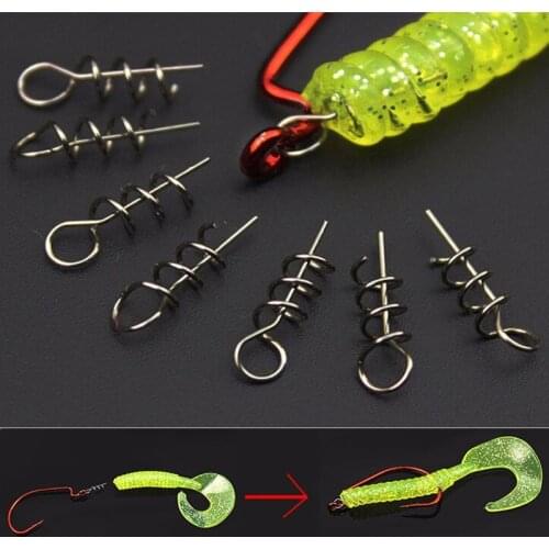 50pcs/lot Fishing Lures Soft Pin Fixed Latch Needle Soft Worms Bait With Spring