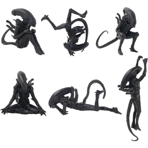 6pcs/set Alien Daily Life Squat Daydream Yoga Relax Headspin PVC Action Figure Toy Big Chap Kotobukiya Alien Figurine