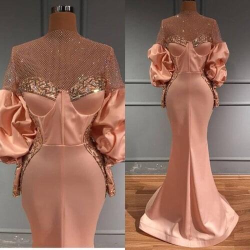 Aso Ebi 2020 Arabic Luxurious Beaded Crystals Evening Dresses Mermaid Sexy Prom Dresses Long Sleeves Formal Party Second Recepti