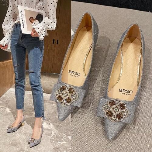 Sequind Cloth Pointed Toe Women Pumps Thick Square High Heels Party Shoes with Bow Size 34 40