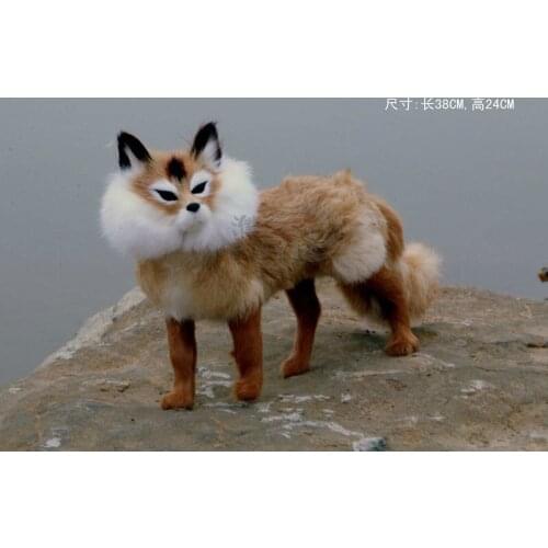 Large 38x24cm simulation brown fox toy hard model home decoration gift h1138