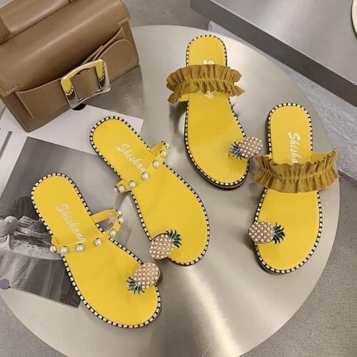 Sandals and Slippers Womens Outer Wear 2021 New Flat Bottom Toe Net Red Pineapple Girl Heart Slippers Fairy Style Women Shoes