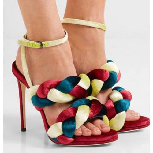 2021 Summer High Heels Sandals New Solid Color Twist Braid Sexy Thin Heel Gladiator Sandalias Ankle Strap Party Pumps Shoes