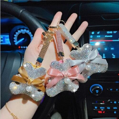 Diamond Bowknot Bear Car Keychain Pendant Rhinestones Doll Key Ring Fashion Bag Car Keychain Pendant Gift