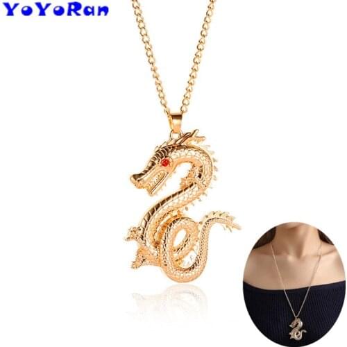 1 Piece Punk gold dragon pendant necklaces for woman long chain punk dragon Gothic rock charm animal necklace jewelry gift