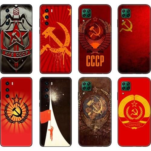 Black tpu Case For Huawei P30 Lite P30 Pro P40 Case For Huawei P40 LITE E P Smart 2020 Case Cover Soviet Union USSR Grunge Flag