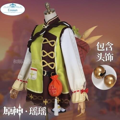 Cossun Anime! Genshin Impact YaoYao Liyue Game Suit Lovely Lolita Uniform Cosplay Costume Halloween Party Outfit For Women